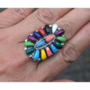 Handmade Navajo Cluster Ring Size 9US - Women's Southwest Signed Jewelry **